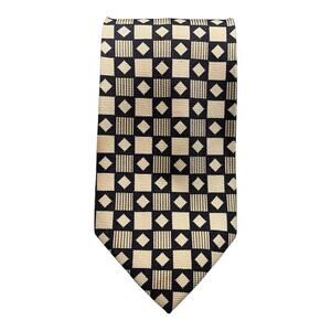 Valentine Cravatte Tie Mens 57" Black Taupe 100% Silk Designer Geometric Preppy